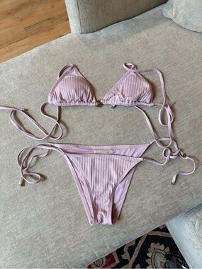 Michael Kors Ribbed Triangle Bikini Set - Soft Lilac